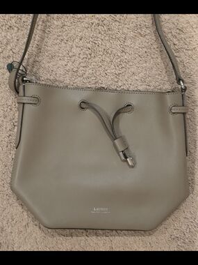 LAUREN Ralph Lauren Taupe Gray Drawstring Crossbody Bag